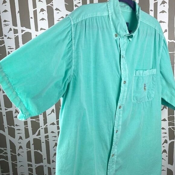Pussers Aqua Distressed Wash Embroidered Nautical Flags Button Up Shirt XL - Picture 5 of 12